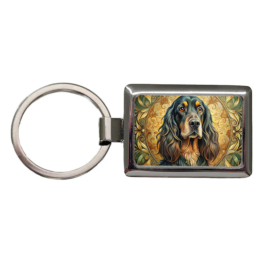 Gordon Setter Dog Art Nouveau Rectangle Metal Keychain