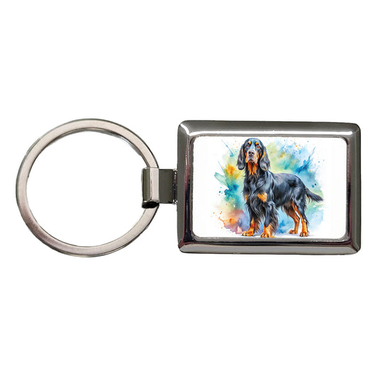 Gordon Setter Dog Watercolor Style Rectangle Metal Keychain
