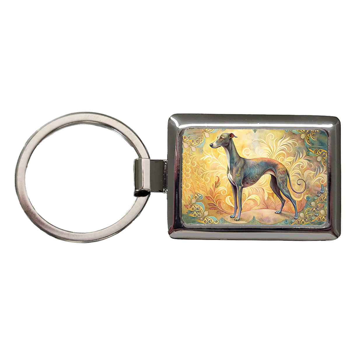 Greyhound Dog Art Nouveau Rectangle Metal Keychain