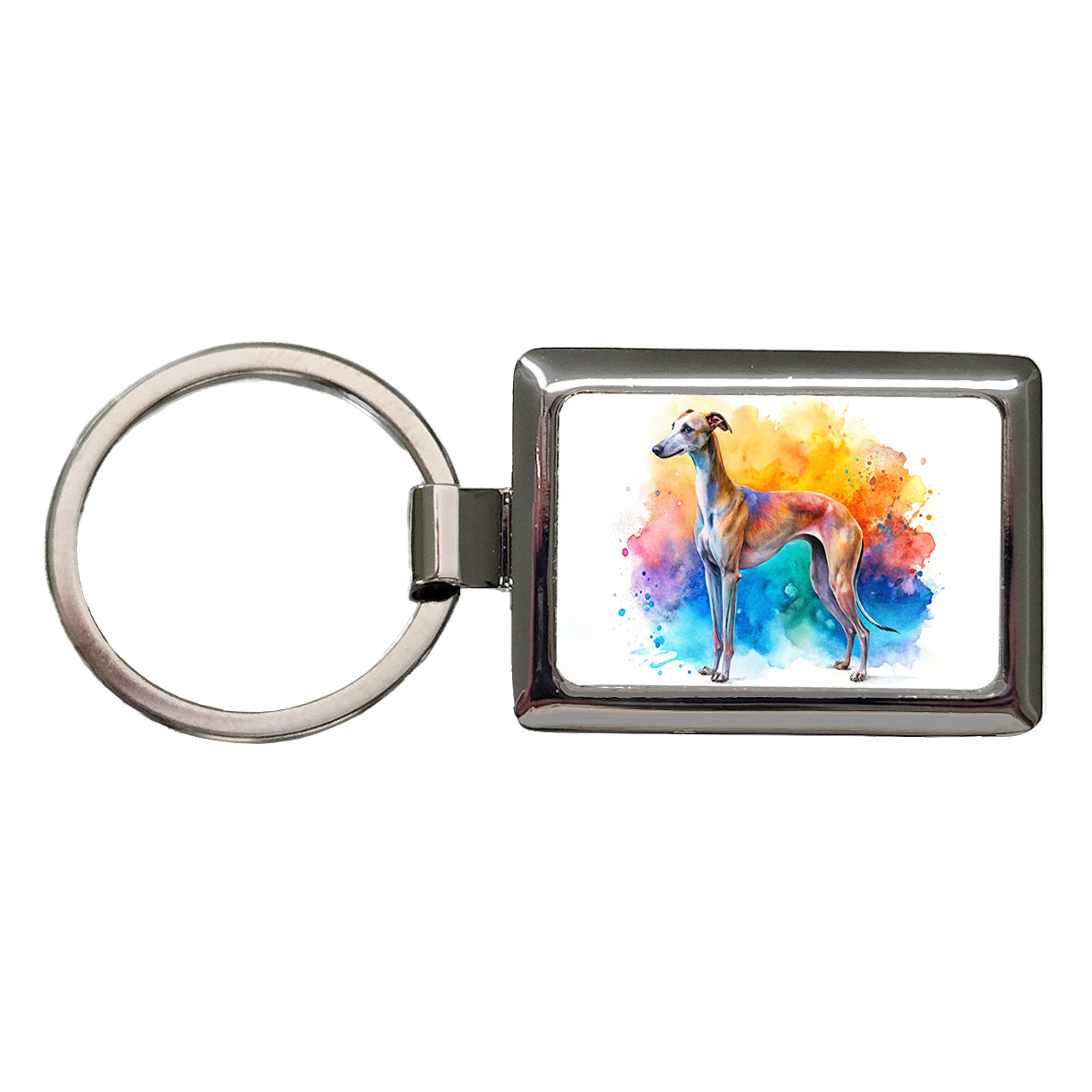 Greyhound Dog Watercolor Style Rectangle Metal Keychain