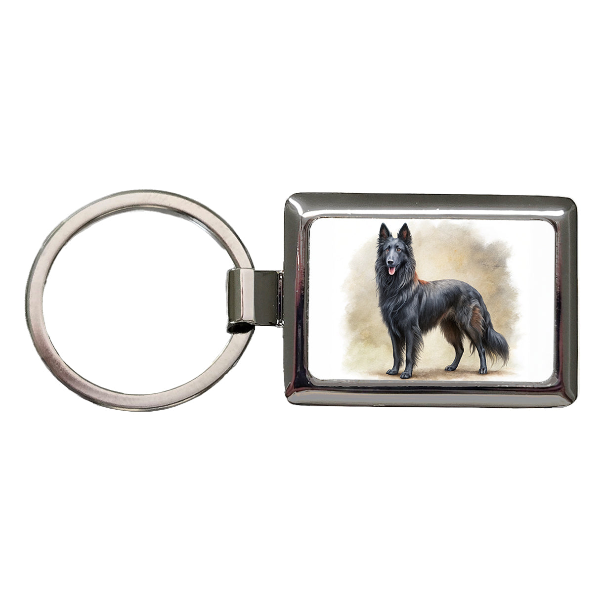 Groenendael Belgian Sheepdog Dog Illustration Rectangle Metal Keychain