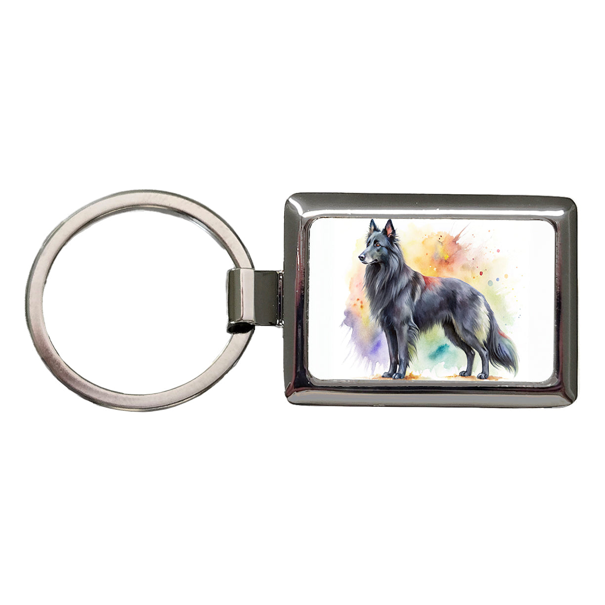 Groenendael Belgian Sheepdog Dog Watercolor Style Rectangle Metal Keychain