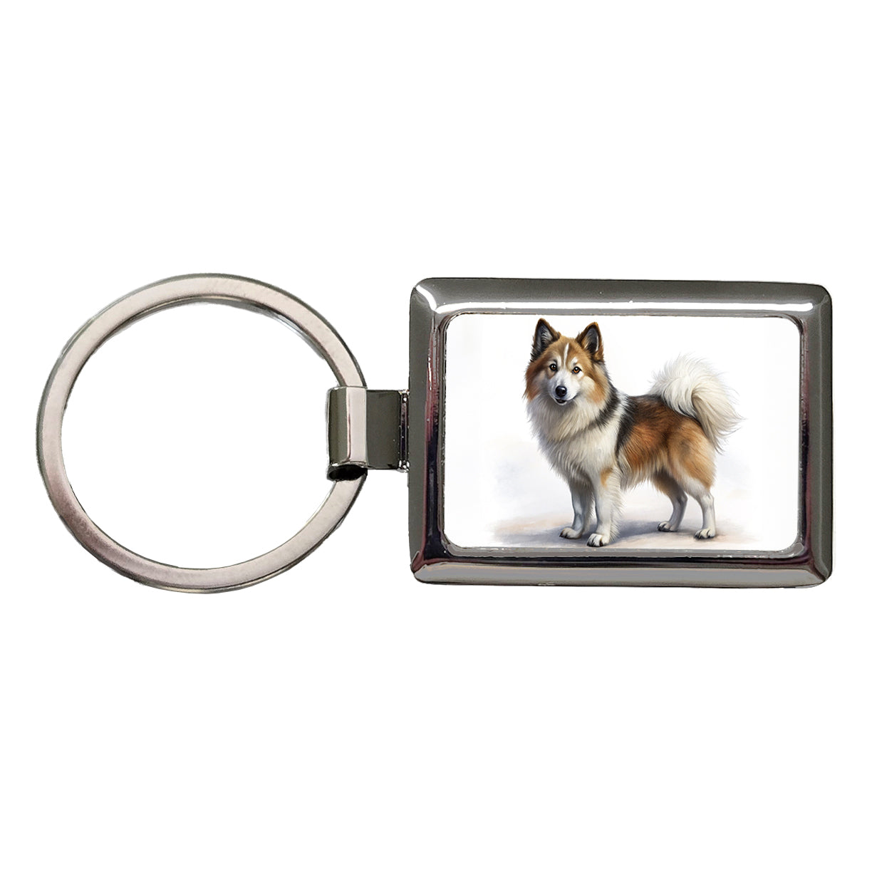 Icelandic Sheepdog Dog Illustration Rectangle Metal Keychain