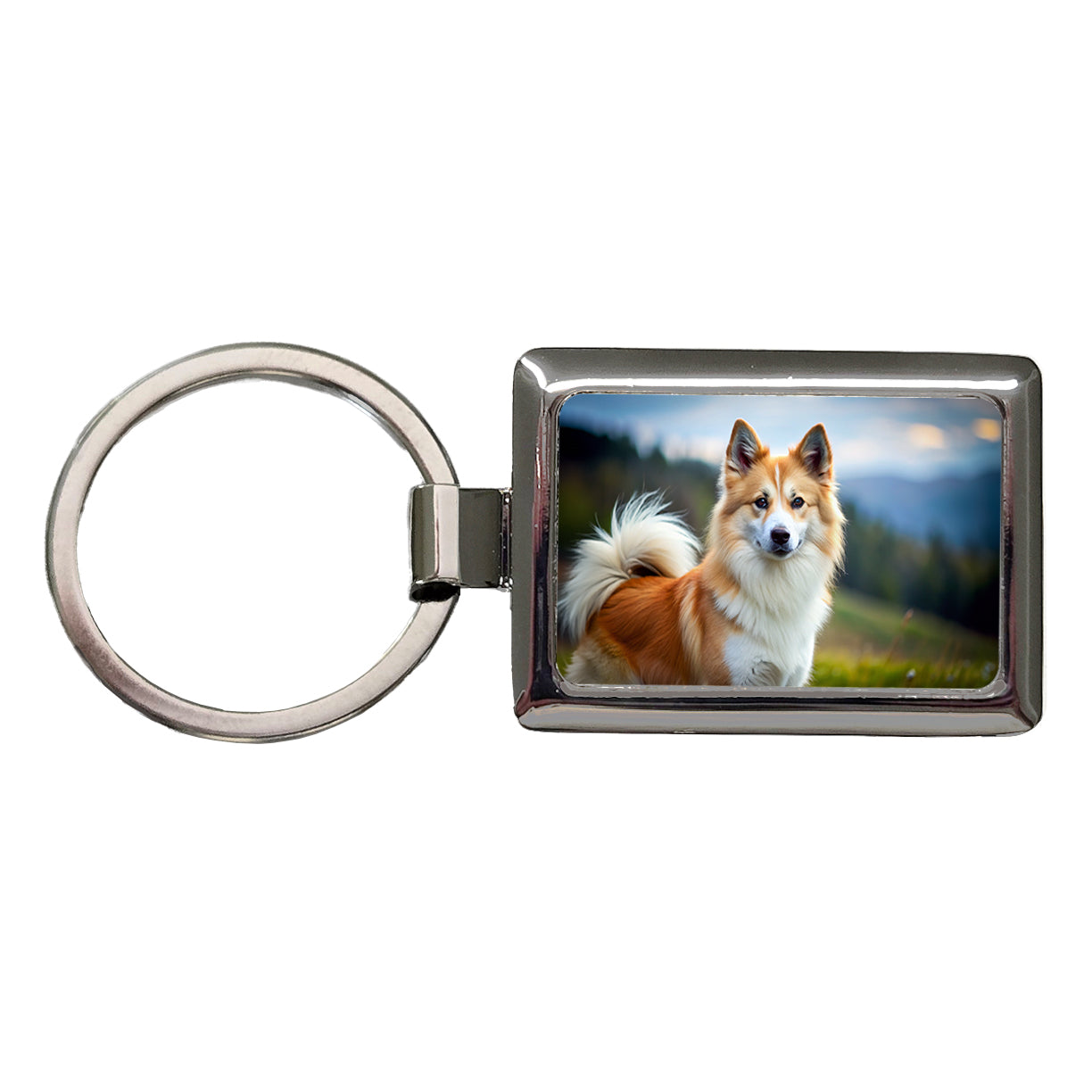 Icelandic Sheepdog Dog Photo Rectangle Metal Keychain