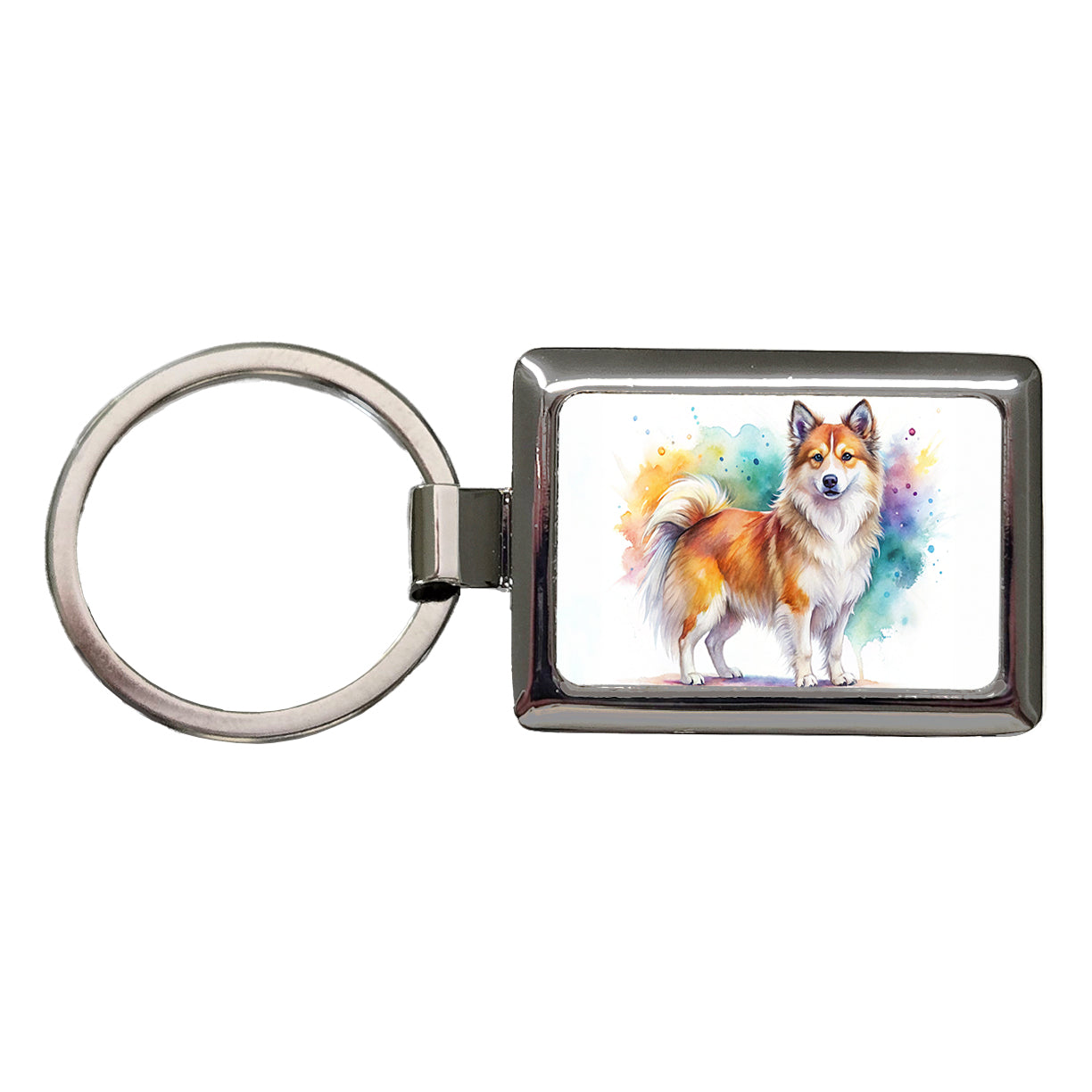 Icelandic Sheepdog Dog Watercolor Style Rectangle Metal Keychain