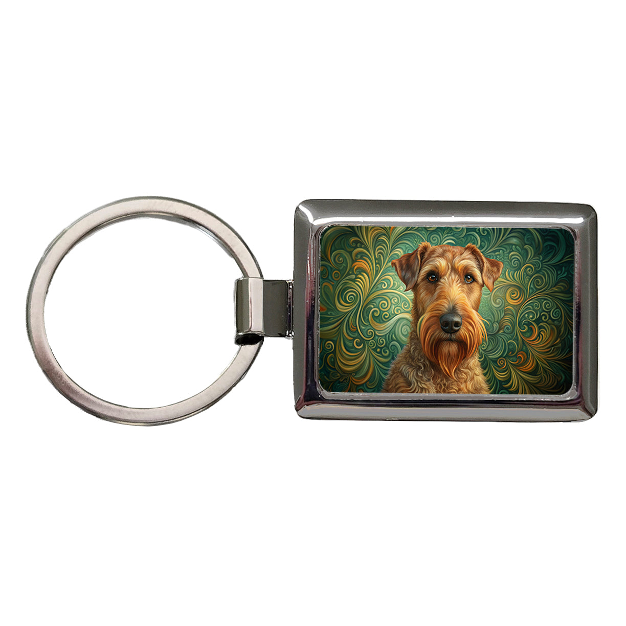 Irish Terrier Dog Art Nouveau Rectangle Metal Keychain