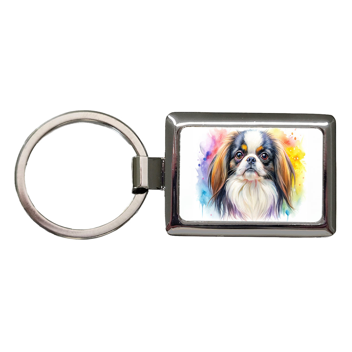 Japanese Chin Dog Watercolor Style Rectangle Metal Keychain