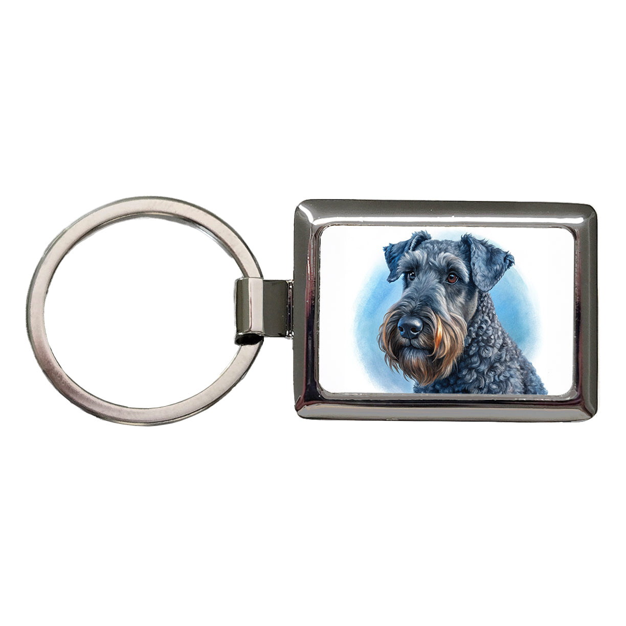 Kerry Blue Terrier Dog Illustration Rectangle Metal Keychain