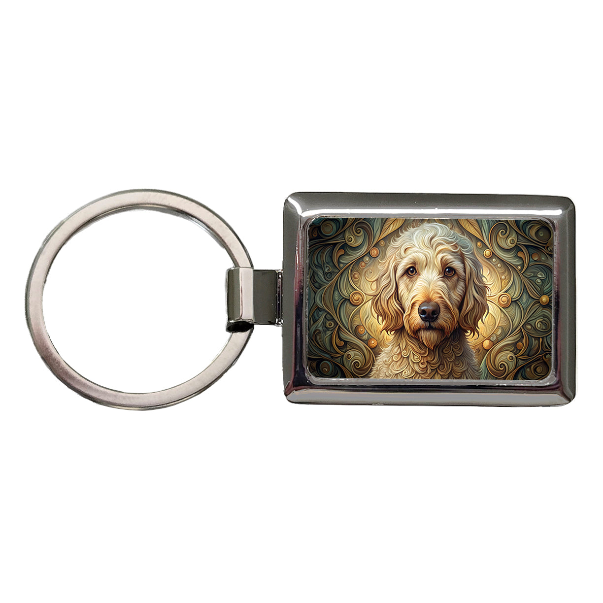 Labradoodle Dog Art Nouveau Rectangle Metal Keychain