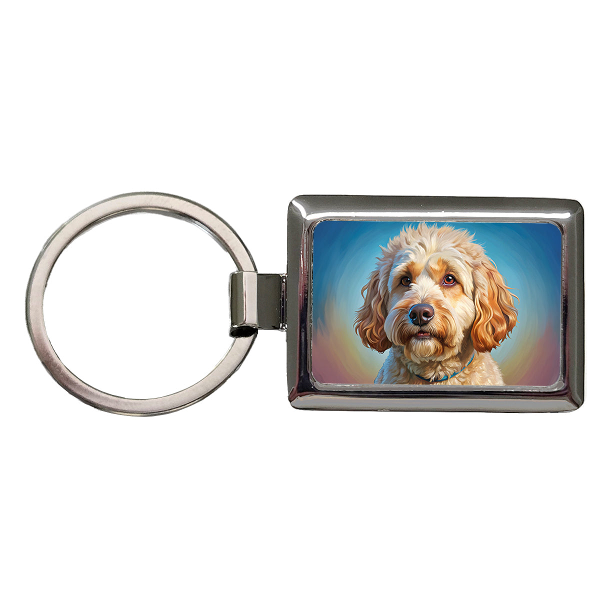 Labradoodle Dog Illustration Rectangle Metal Keychain