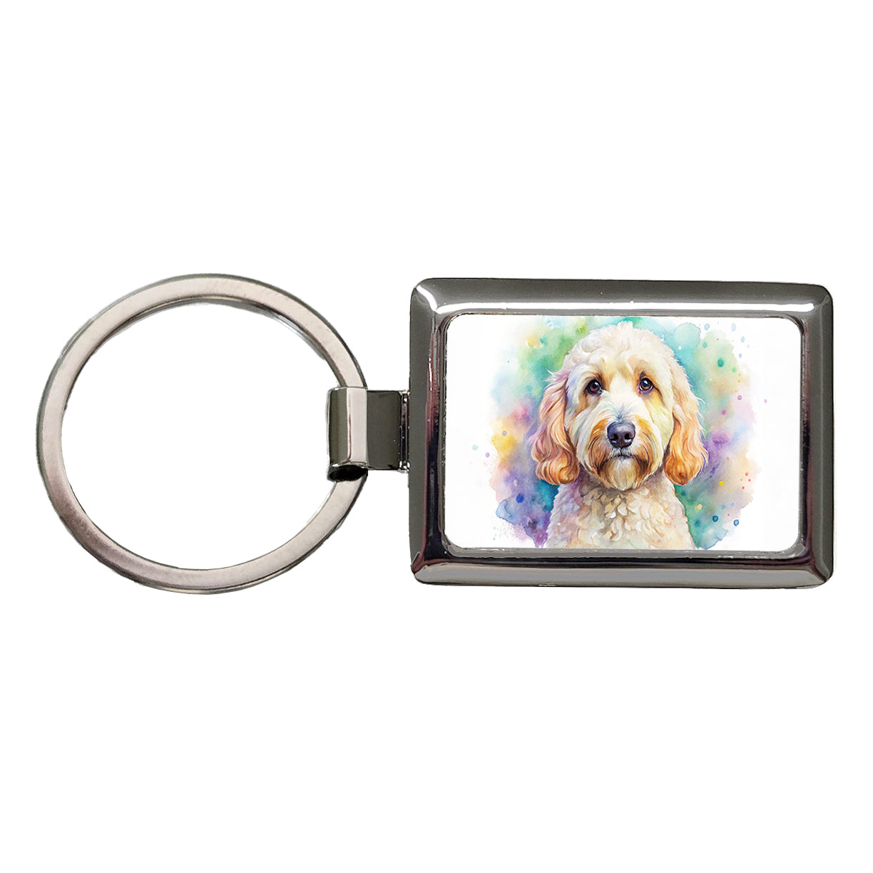 Labradoodle Dog Watercolor Style Rectangle Metal Keychain
