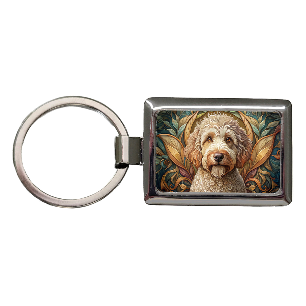 Lagotto Romagnolo Dog Art Nouveau Rectangle Metal Keychain