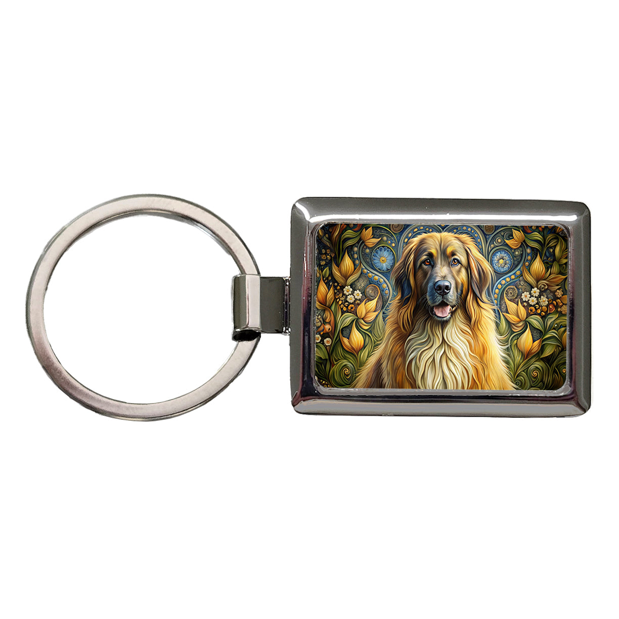 Leonberger Dog Art Nouveau Rectangle Metal Keychain