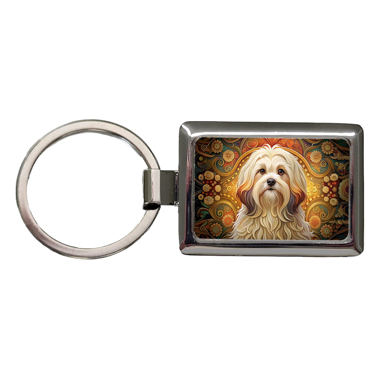 Lhasa Apso Dog Art Nouveau Rectangle Metal Keychain