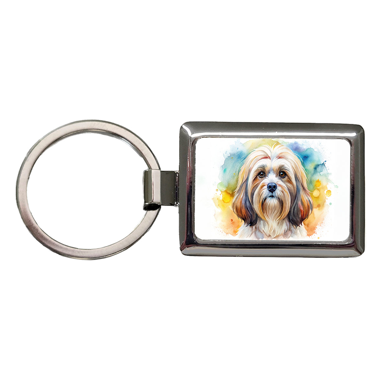 Lhasa Apso Dog Watercolor Style Rectangle Metal Keychain