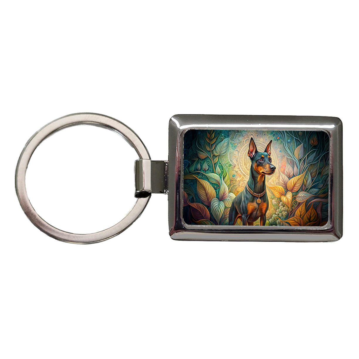 Manchester Terrier Dog Art Nouveau Rectangle Metal Keychain