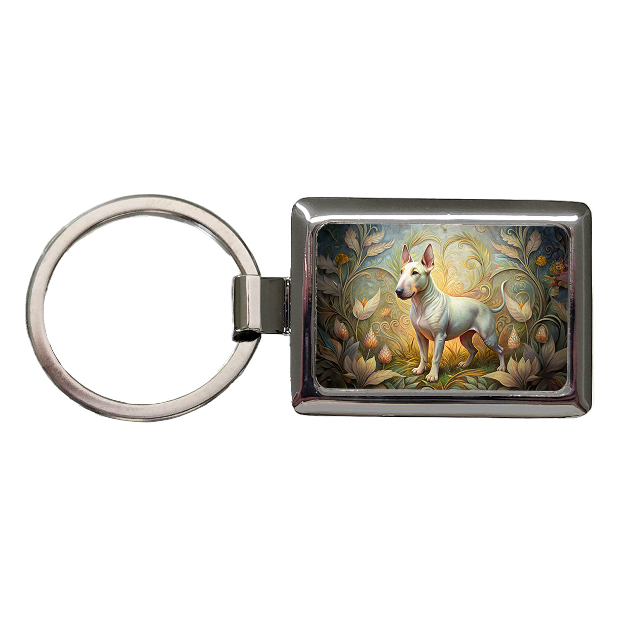 Miniature Bull Terrier Dog Art Nouveau Rectangle Metal Keychain