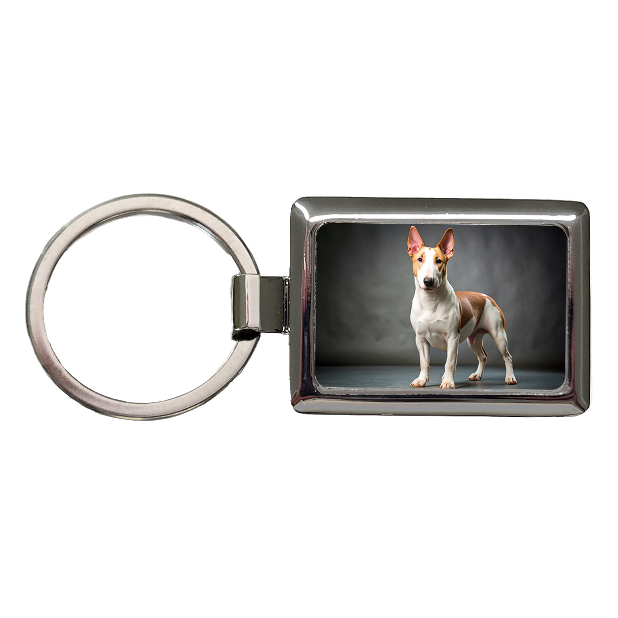 Miniature Bull Terrier Dog Photo Rectangle Metal Keychain