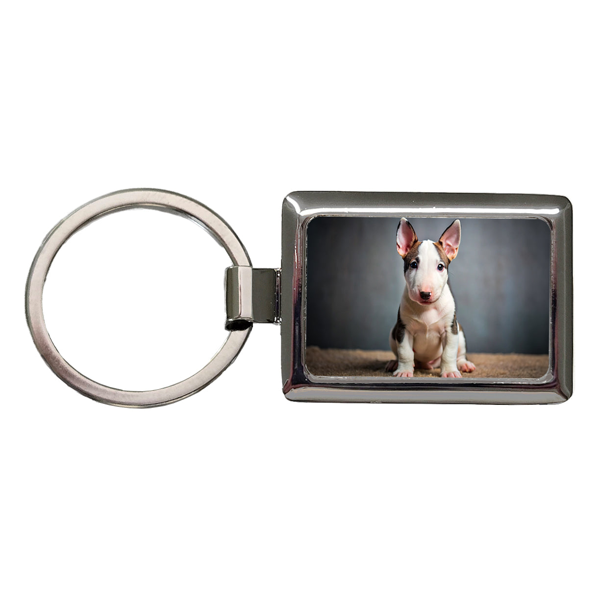 Miniature Bull Terrier Dog Puppy Photo Rectangle Metal Keychain
