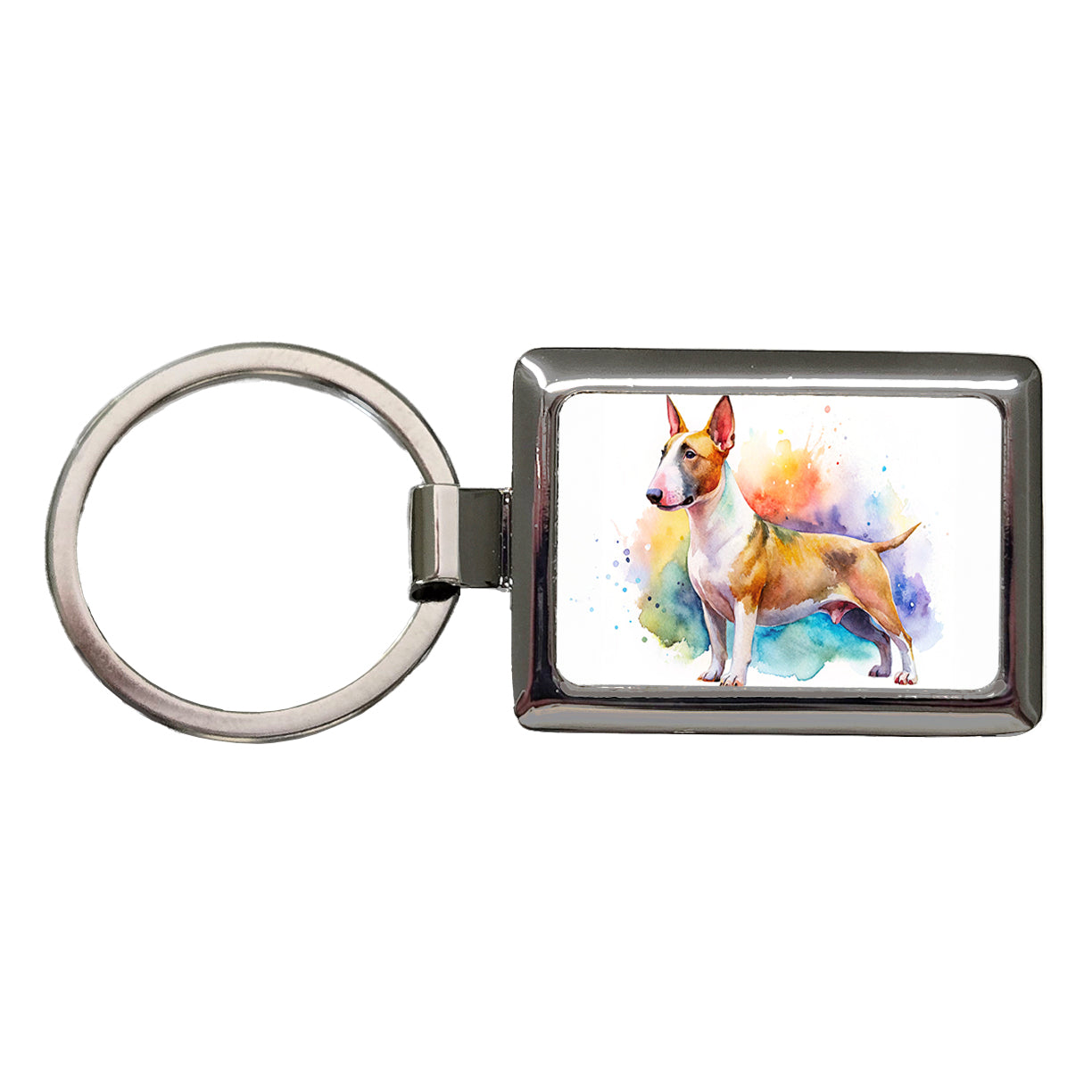 Miniature Bull Terrier Dog Watercolor Style Rectangle Metal Keychain