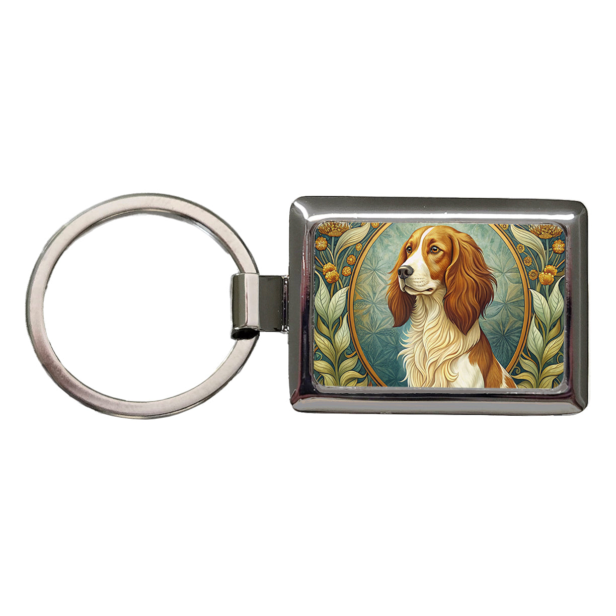 Nederlandse Kooikerhondje Dog Art Nouveau Rectangle Metal Keychain