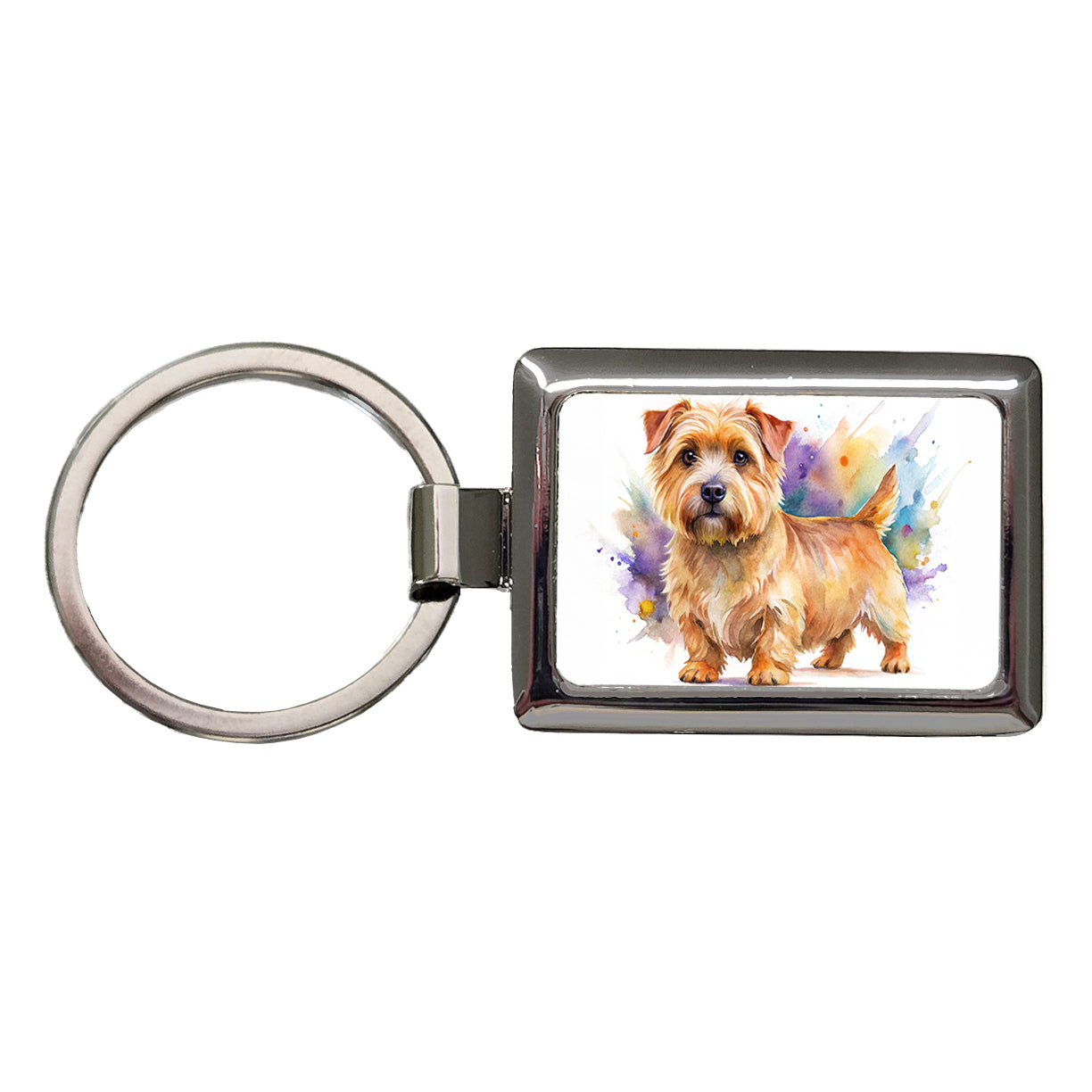 Norfolk Terrier Dog Watercolor Style Rectangle Metal Keychain