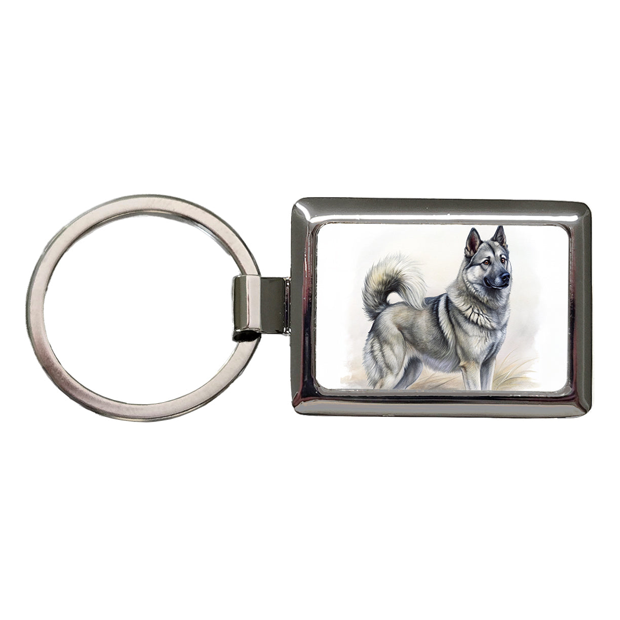 Norwegian Elkhound Dog Illustration Rectangle Metal Keychain