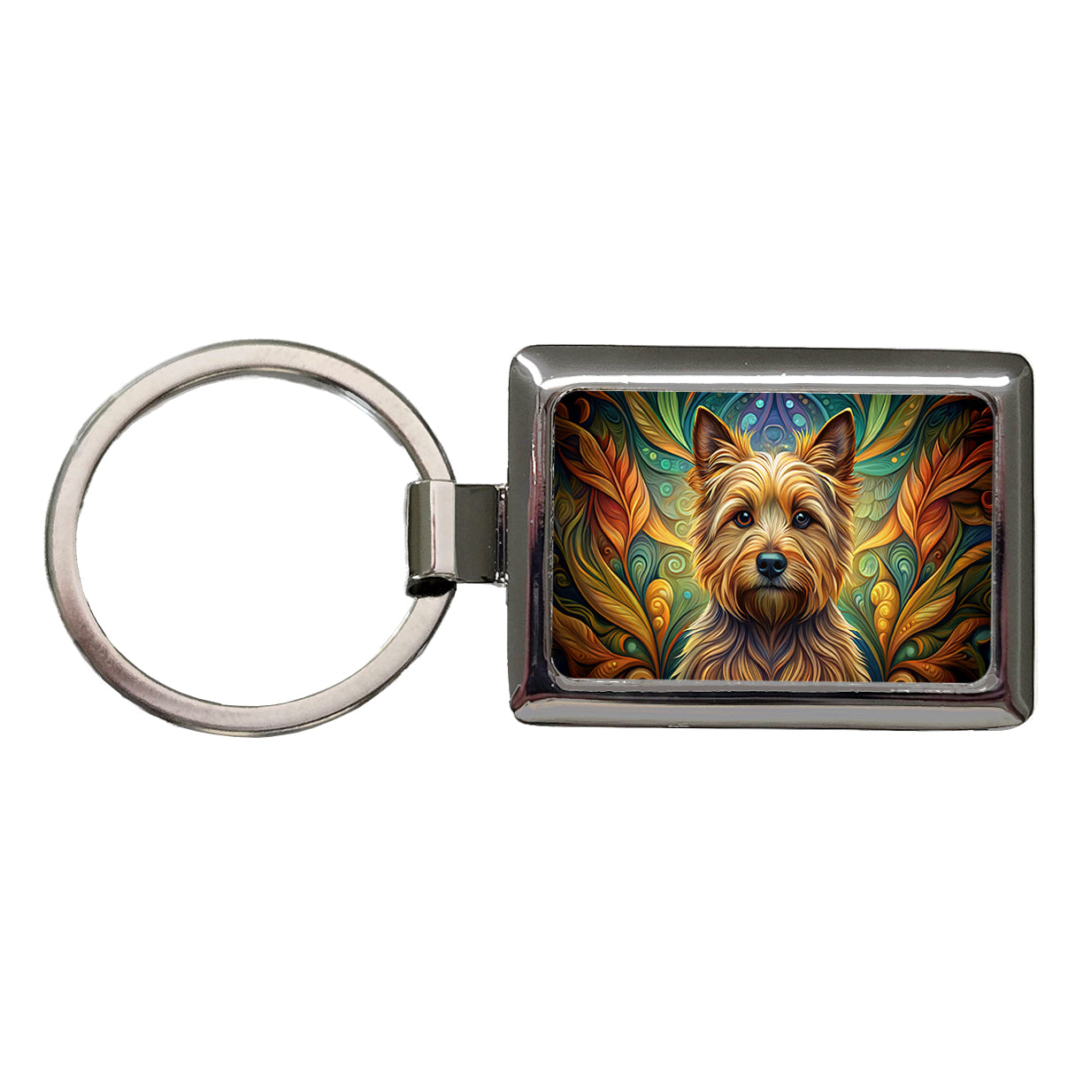 Norwich Terrier Dog Art Nouveau Rectangle Metal Keychain