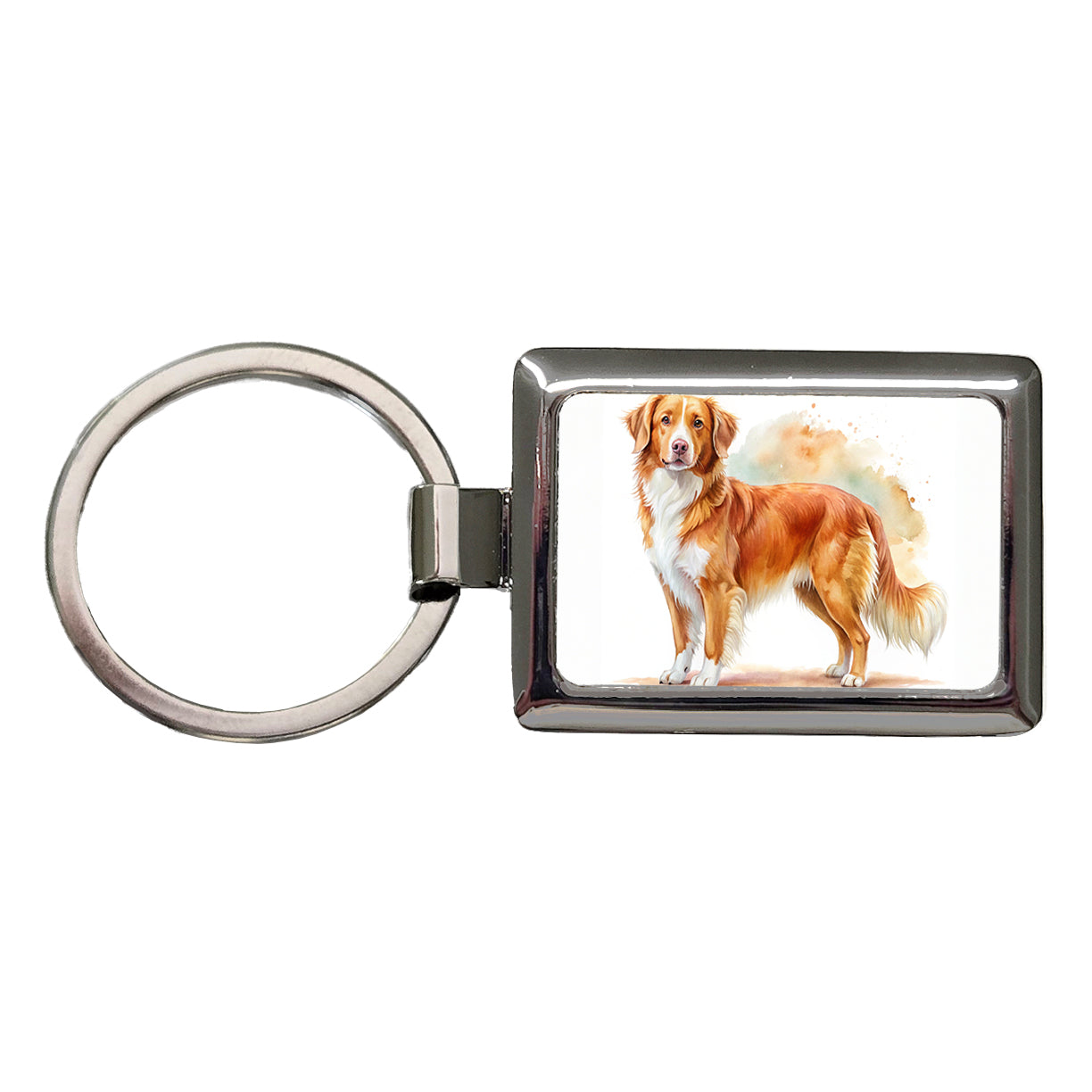 Nova Scotia Duck Tolling Retriever Dog Watercolor Style Rectangle Metal Keychain