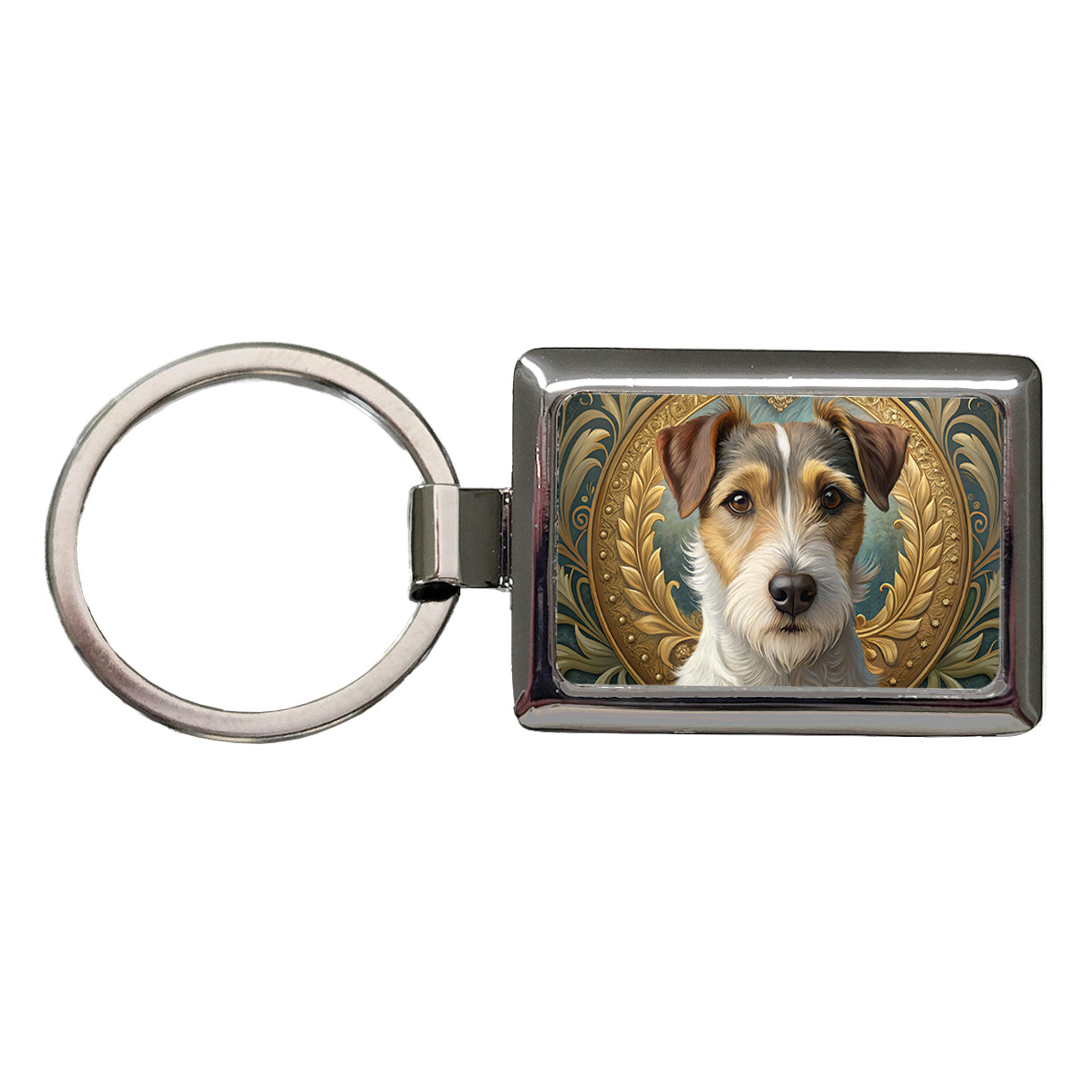 Parson Russell Terrier Dog Art Nouveau Rectangle Metal Keychain