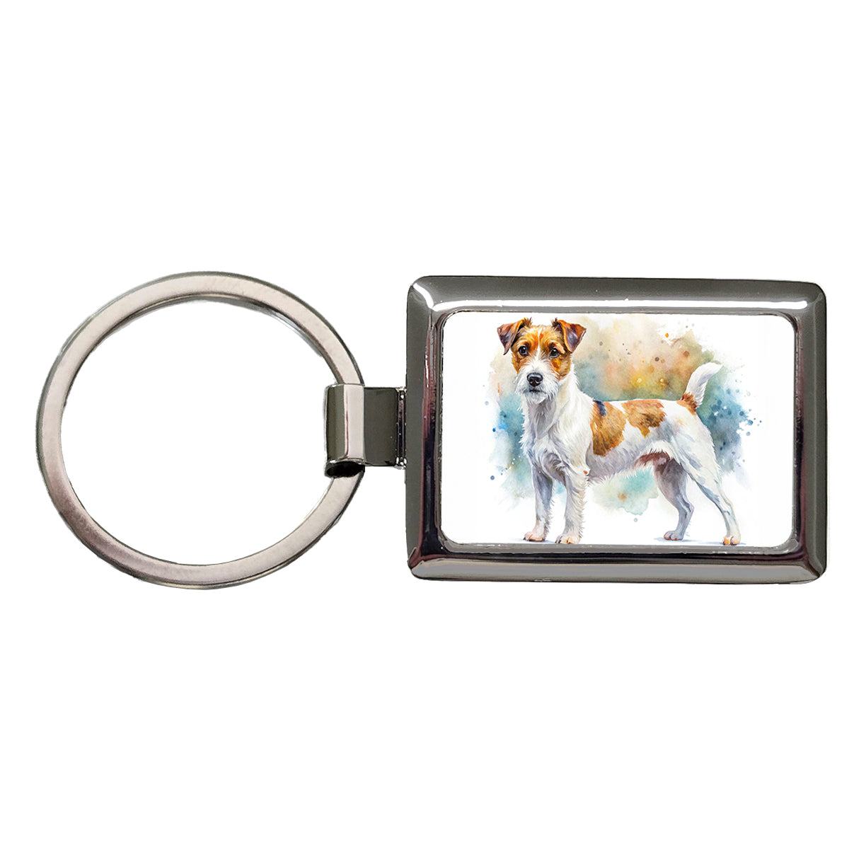 Parson Russell Terrier Dog Watercolor Style Rectangle Metal Keychain