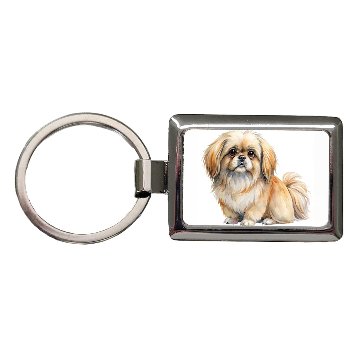 Pekapoo Dog Watercolor Style Rectangle Metal Keychain
