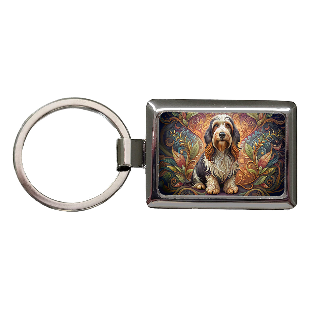 Petit Basset Griffon Vendeen Dog Art Nouveau Rectangle Metal Keychain