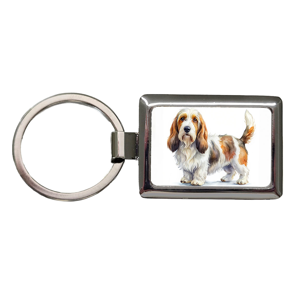 Petit Basset Griffon Vendeen Dog Watercolor Style Rectangle Metal Keychain