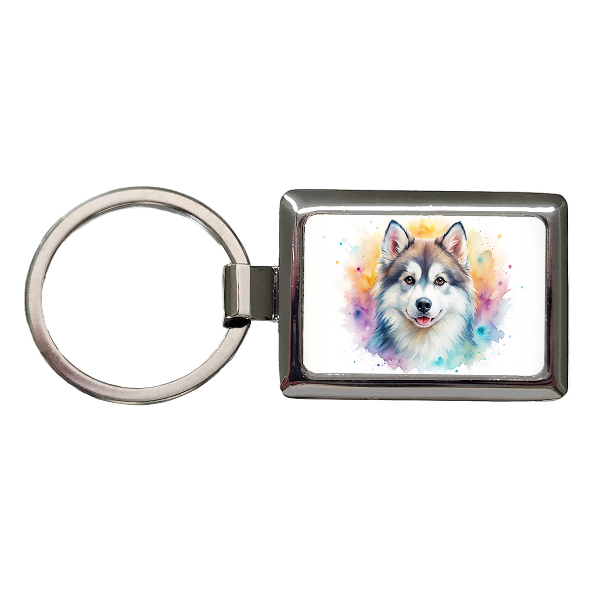 Pomsky Dog Watercolor Style Rectangle Metal Keychain