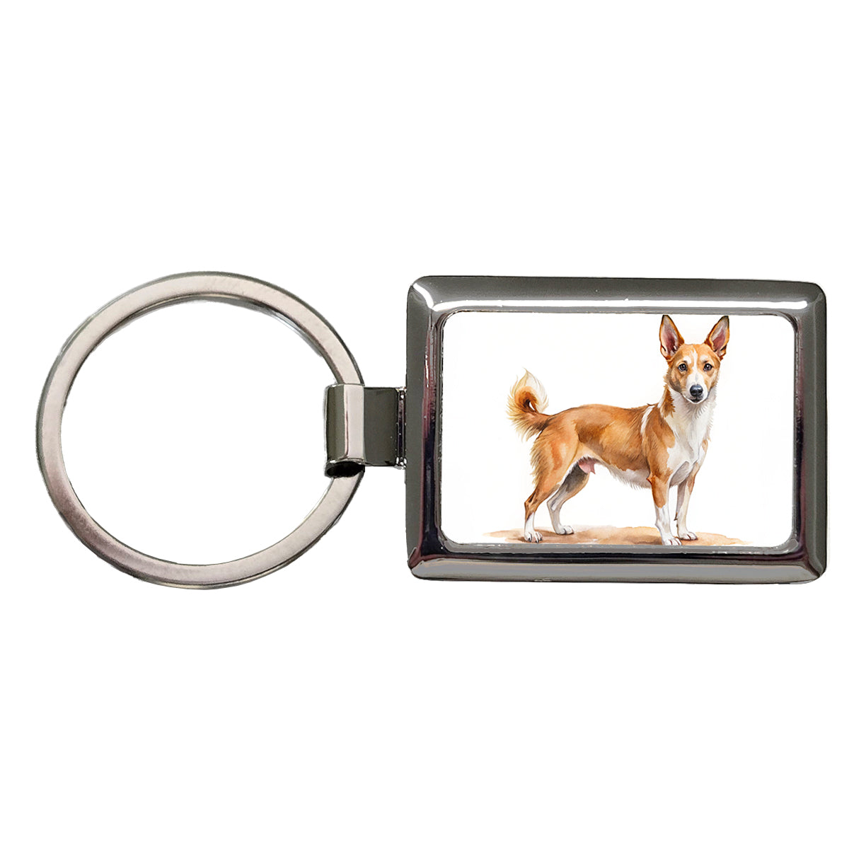 Portuguese Podengo Pequeno Dog Watercolor Style Rectangle Metal Keychain