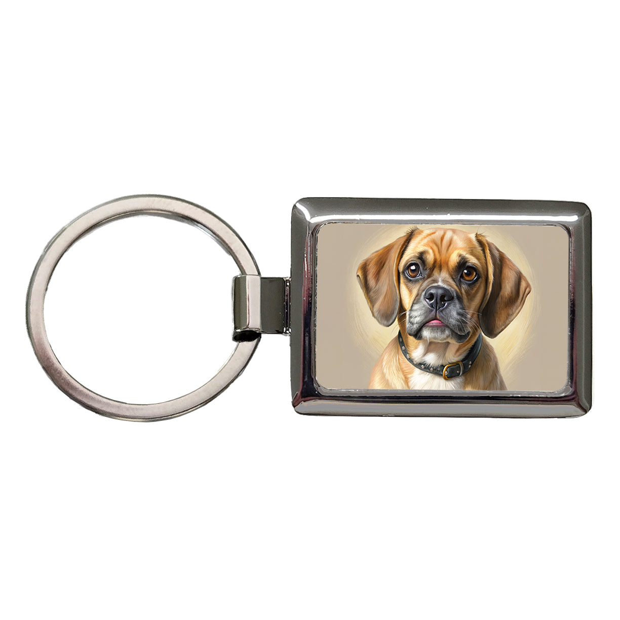 Puggle Dog Illustration Rectangle Metal Keychain