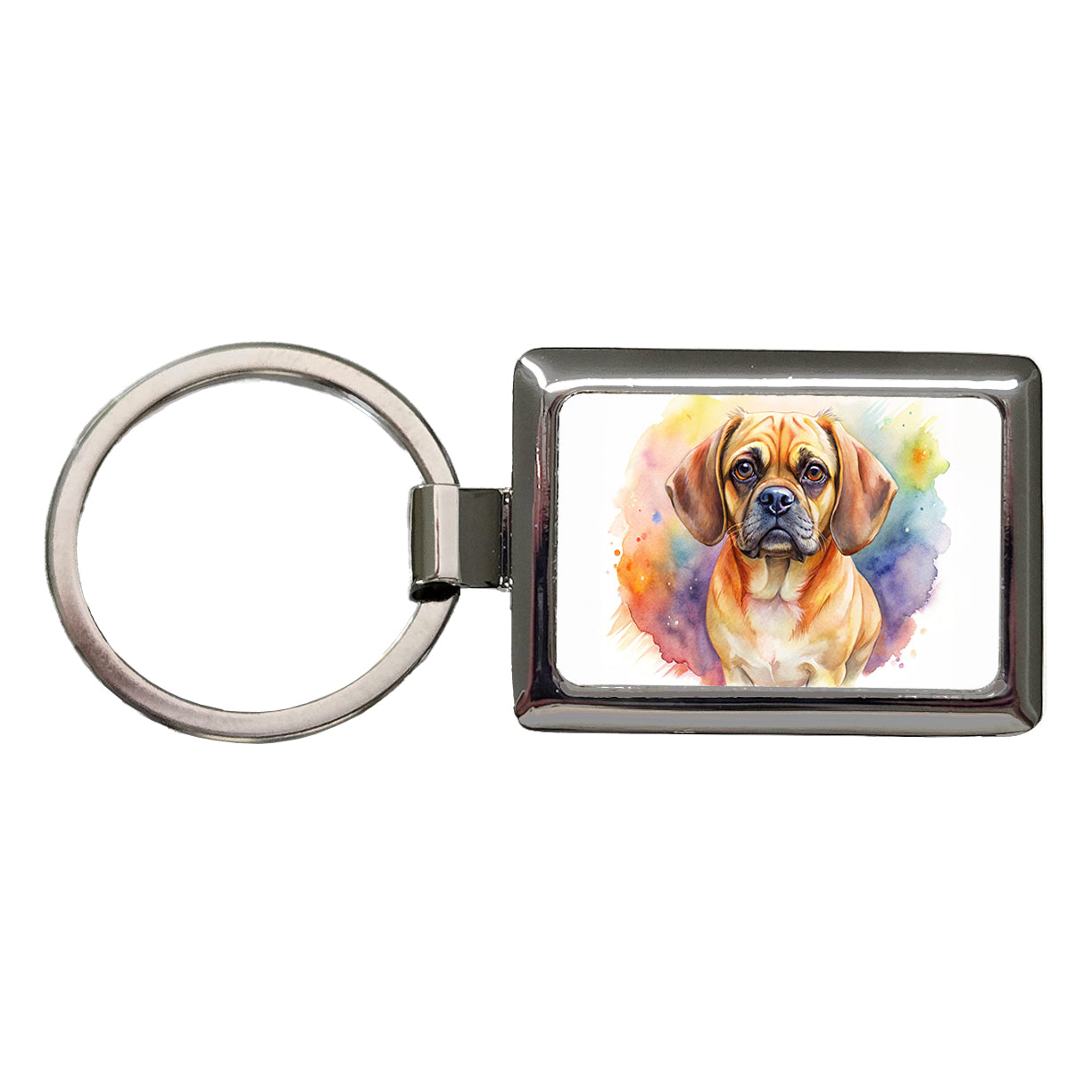 Puggle Dog Watercolor Style Rectangle Metal Keychain