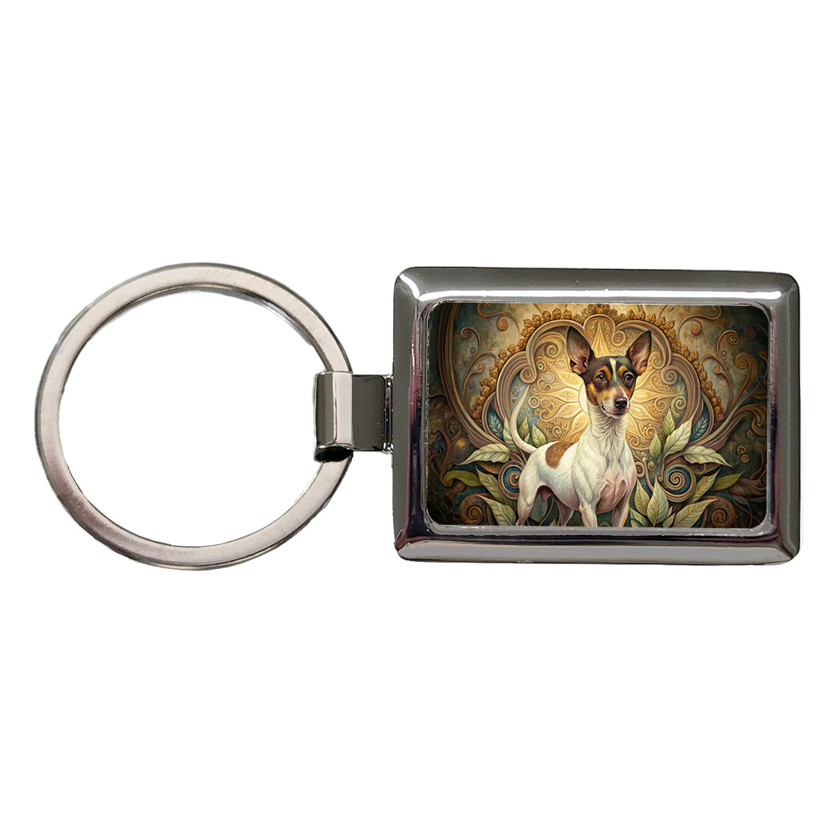Rat Terrier Dog Art Nouveau Rectangle Metal Keychain