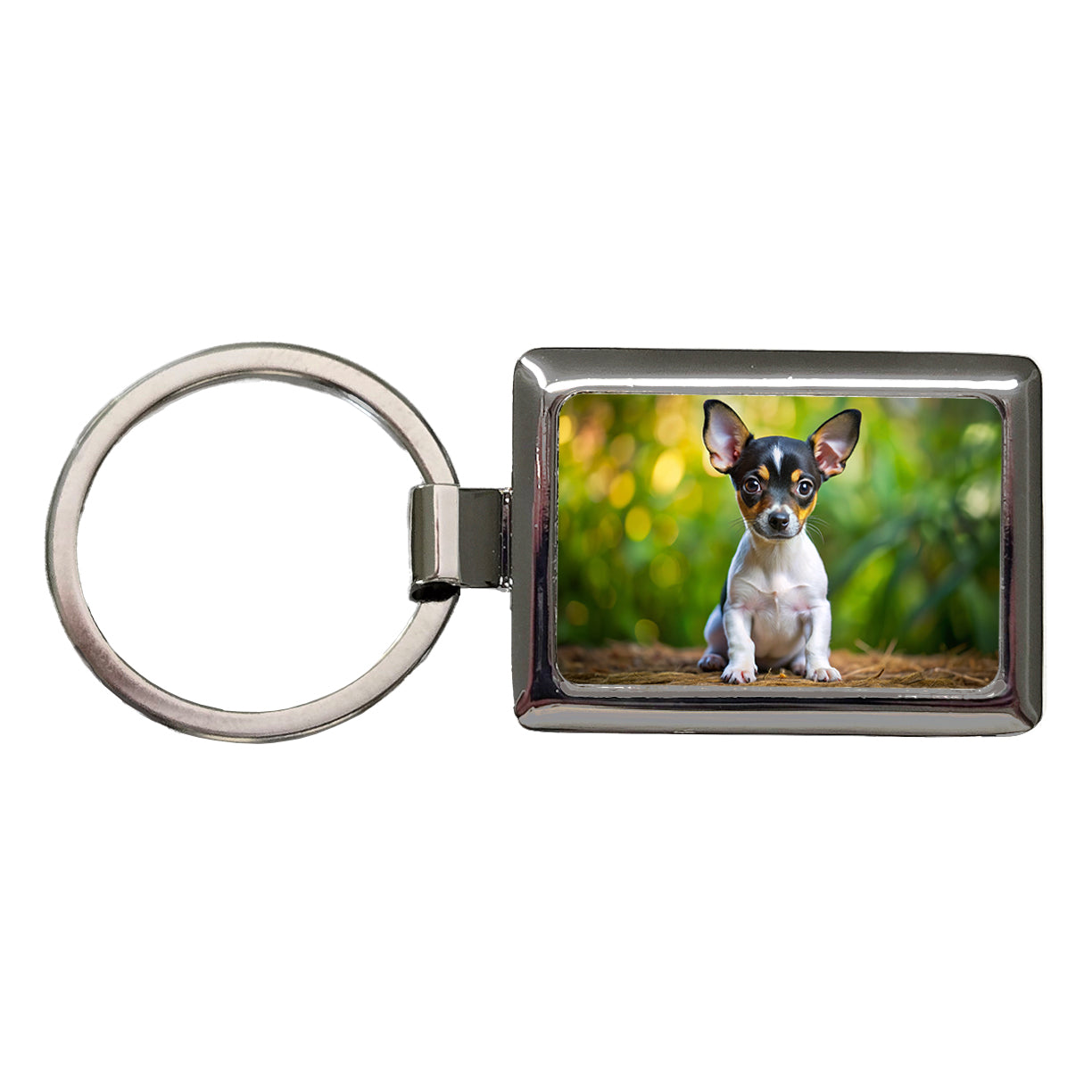 Rat Terrier Dog Puppy Photo Rectangle Metal Keychain
