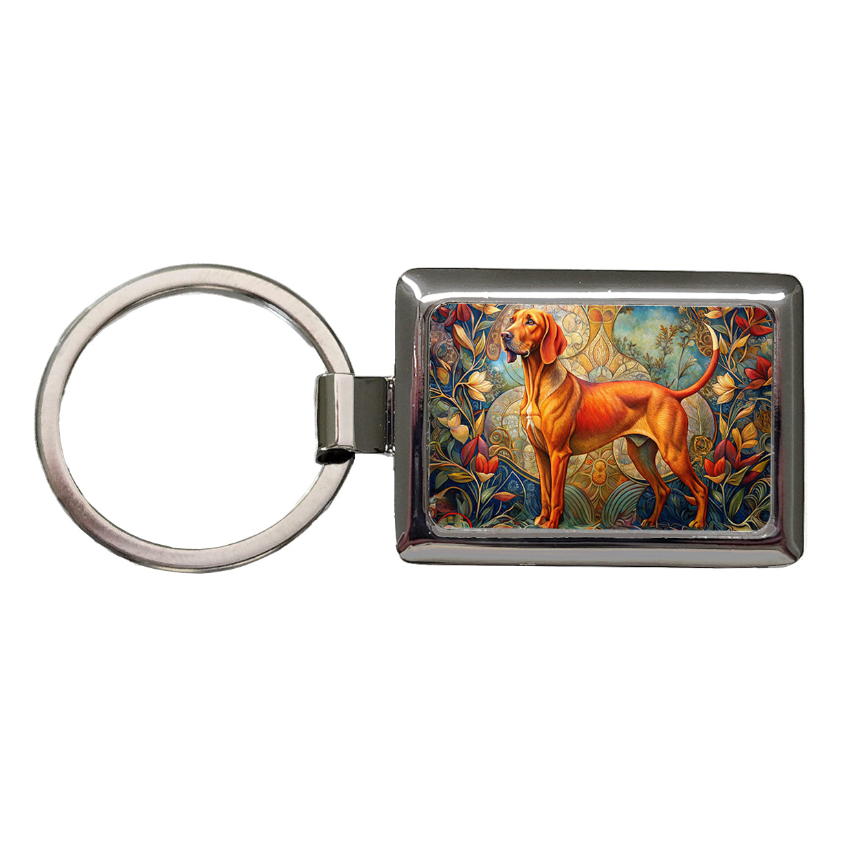 Redbone Coonhound Dog Art Nouveau Rectangle Metal Keychain