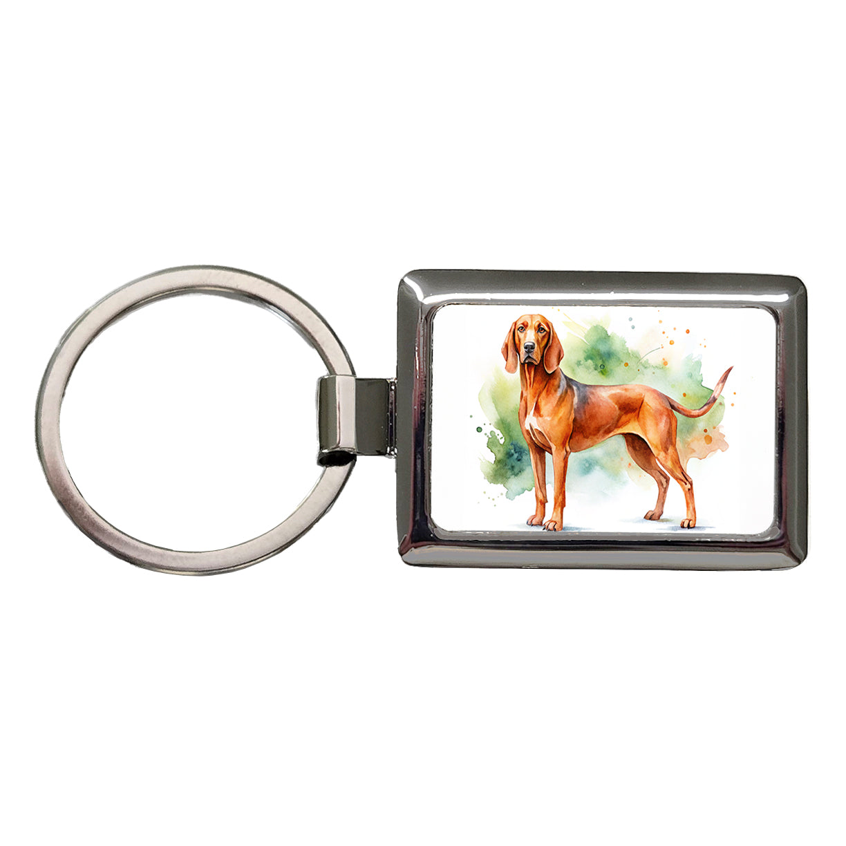 Redbone Coonhound Dog Watercolor Style Rectangle Metal Keychain