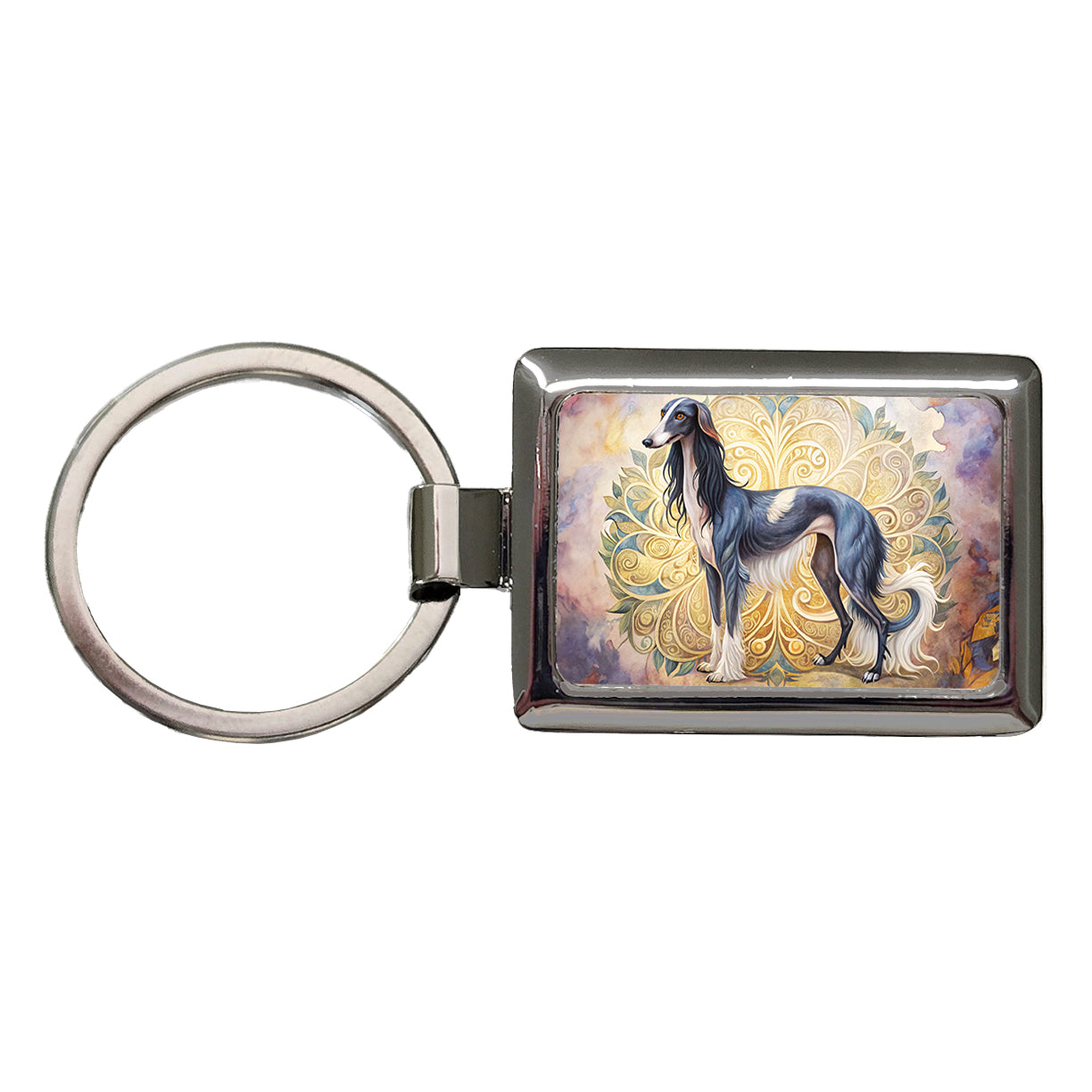 Saluki Dog Art Nouveau Rectangle Metal Keychain