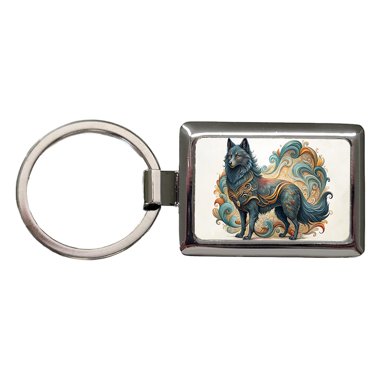 Schipperke Dog Art Nouveau Rectangle Metal Keychain
