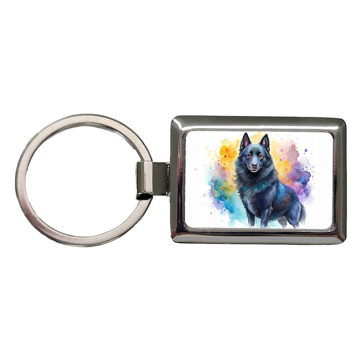 Schipperke Dog Watercolor Style Rectangle Metal Keychain