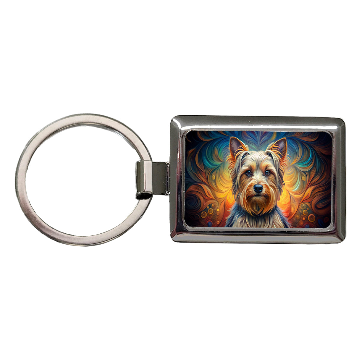 Silky Terrier Dog Art Nouveau Rectangle Metal Keychain