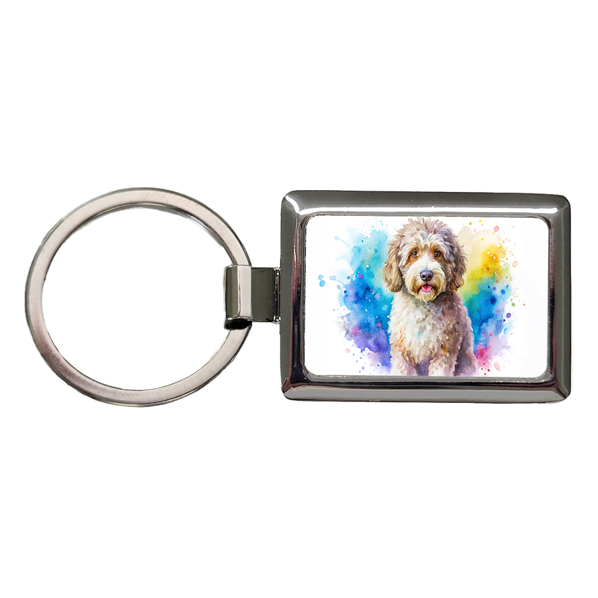 Spanish Water Dog Watercolor Style Rectangle Metal Keychain