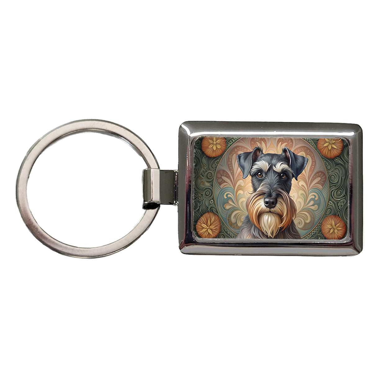 Standard Schnauzer Dog Art Nouveau Rectangle Metal Keychain