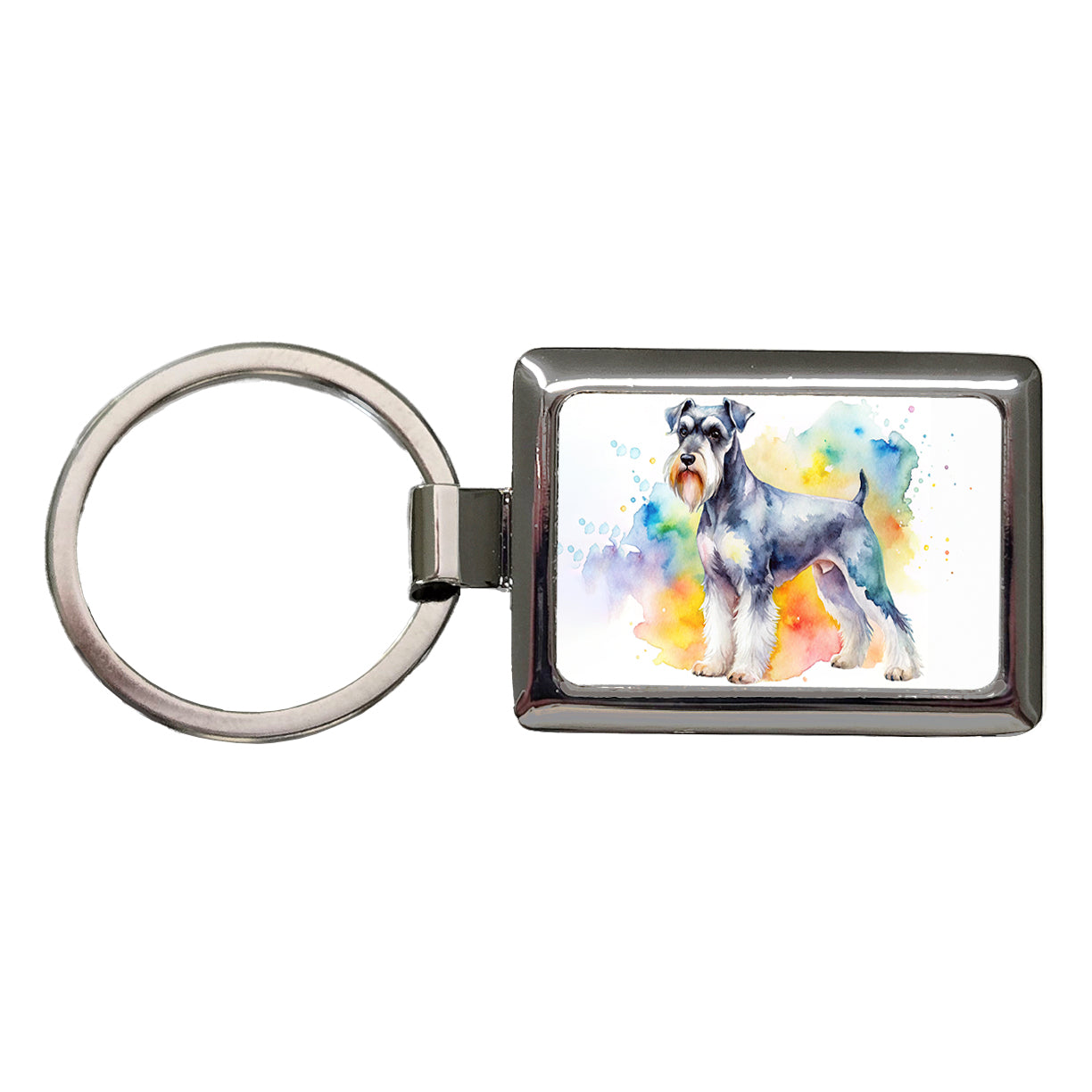 Standard Schnauzer Dog Watercolor Style Rectangle Metal Keychain