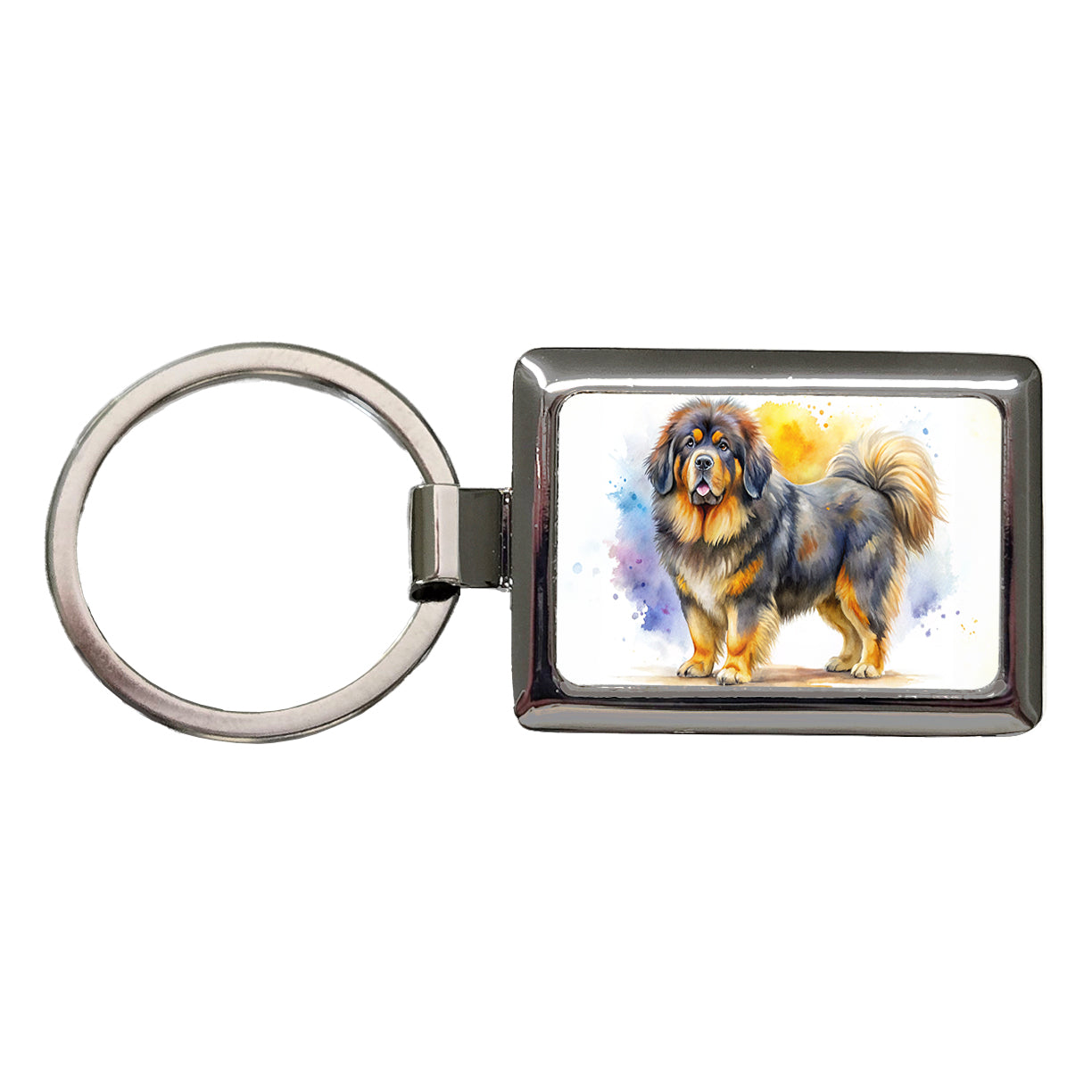 Tibetan Mastiff Dog Watercolor Style Rectangle Metal Keychain
